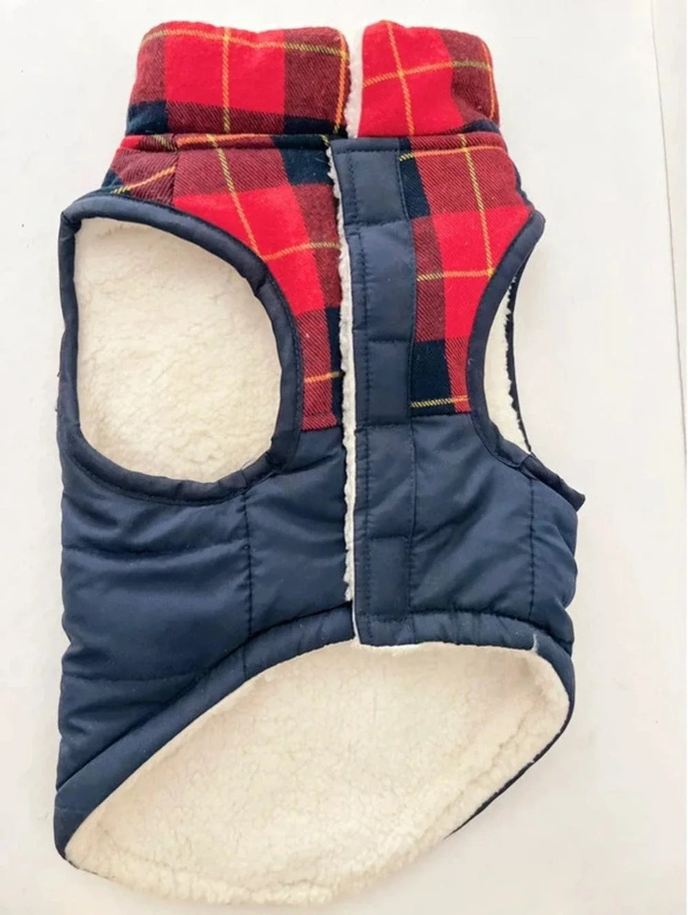 Plaid Flannel Navy Warm Jacket Dog Coat Size Small